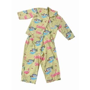 Nick & Nora Flamingo XL Lime Green Pajama Capri Set Beach Dopamine Cotton